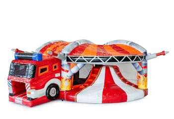 Opblaasbaar overdekt multiplay springkussen met glijbaan kopen in thema brandweer voor kinderen. Bestel opblaasbare springkussens online bij JB Inflatables Nederland