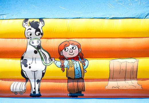 Super château gonflable avec toit sur le thème du cow-boy pour les enfants. Commandez des châteaux gonflables en ligne chez JB Gonflables France