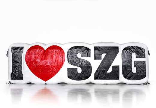 Commandez l'agrandissement du produit du logo gonflable I love SZG. Achetez des promotions gonflables en ligne chez JB Gonflables France