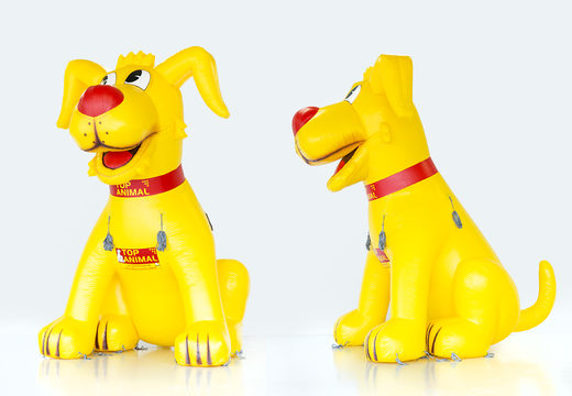 Achat mascotte animale haut de chien jaune personnalisée. Commandez maintenant des structures gonflables 3d en ligne chez JB Gonflables France