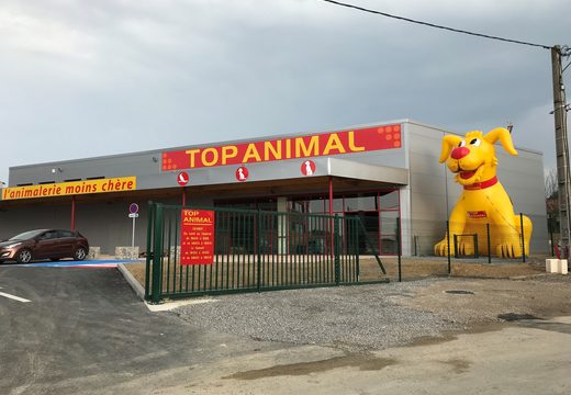 Commande de mascotte de chien jaune Mega Top Animal. Achetez des promotions gonflables en ligne chez JB Gonflables France