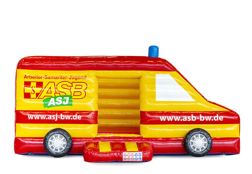Commandez des châteaux gonflables d'ambulance ASB sur mesure chez JB Gonflables France. Demandez un design gratuit pour des châteaux gonflables personnalisés dans votre propre couleur et logo