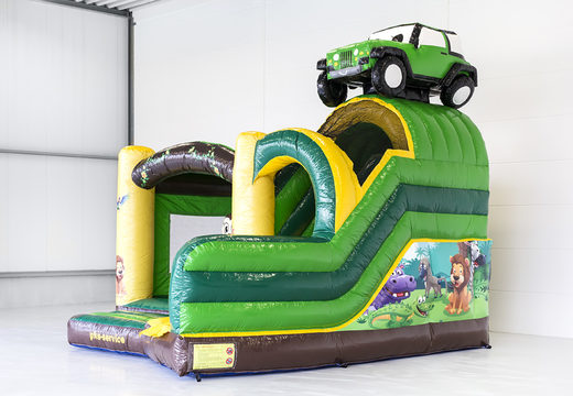 PKS promotionnel personnalisé - château gonflable Jungle avec objet 3D d'une Jeep fabriqué chez JB Gonflables France. Châteaux gonflables sur mersure de toutes formes et tailles disponibles chez JB Gonflables France