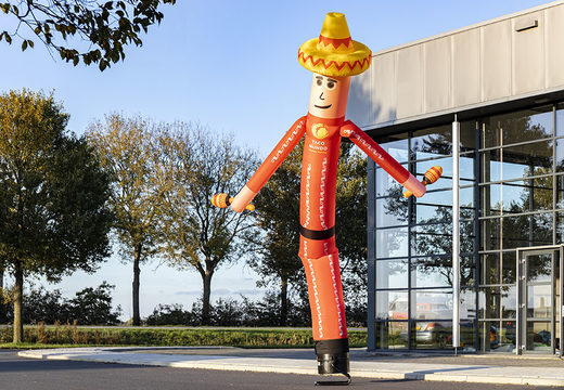 Achat en ligne le skydancer gonflable Taco Mundo 3D de 6 mètres de haut sur JB Gonflables France; spécialiste des objets publicitaires gonflables tels que les tubes gonflables