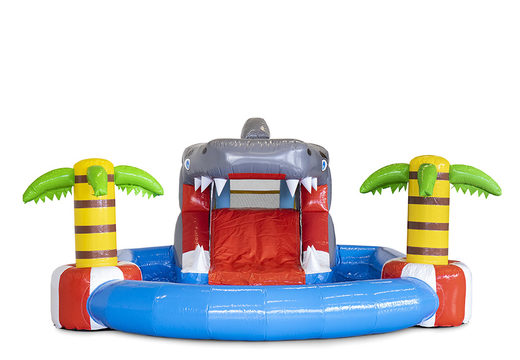 Château gonflable Minipark avec toboggan aquatique et piscine sur le thème des requins pour les enfants. Achetez des châteaux gonflables gonflables en ligne chez JB Gonflables France