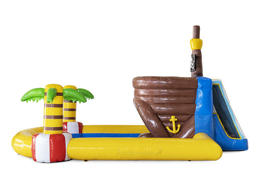 Achetez un château gonflable pirate mini parc comprenant une piscine et un toboggan aquatique pour les enfants. Commandez des châteaux gonflables en ligne chez JB Gonflables France