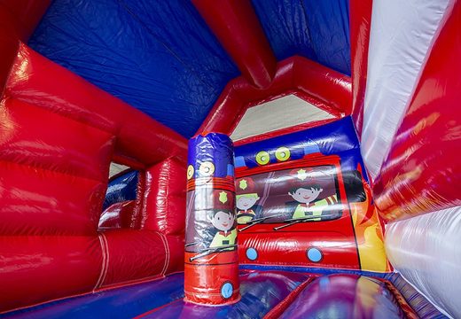 Achetez un château gonflable midi multifun gonflable avec toit pour enfants à usage commercial sur le thème des pompiers chez JB Gonflables France