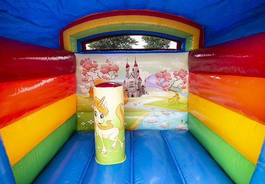 Petit château gonflable à usage commercial sur le thème de la licorne à acheter pour les enfants. Achetez des châteaux gonflables chez JB Gonflables France en ligne