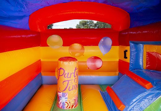 Mini château gonflable couvert avec toboggan pour arrière-cour dans un thème coloré avec des ballons à vendre. Achetez des châteaux gonflables chez JB Gonflables France en ligne