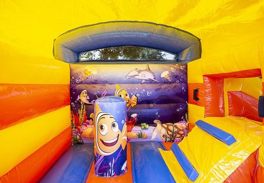 Achetez un petit château gonflable bleu multifun avec toit pour enfants à usage commercial sur le thème de la mer chez JB Gonflables France