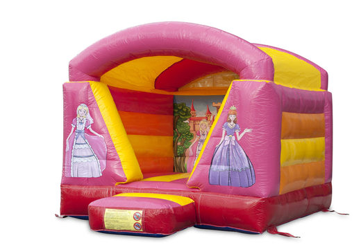 Achetez un petit château gonflable avec toit sur le thème princesse rose et jaune pour les enfants. Commandez des châteaux gonflables maintenant chez JB Gonflables France en ligne