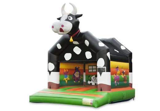 Achetez un château gonflable standard pour enfants dans des couleurs vives avec un grand objet 3D d'une vache sur le dessus. Achetez des châteaux gonflables en ligne chez JB Gonflables France