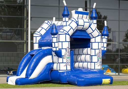 Commandez un château gonflable midi multifun bleu avec toit pour enfants sur le thème du château. Achetez des châteaux gonflables en ligne chez JB Gonflables France