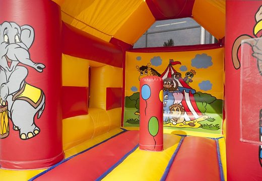 Château gonflable multifun sur le thème du cirque midi avec un toit en vente chez JB Gonflables France en ligne
