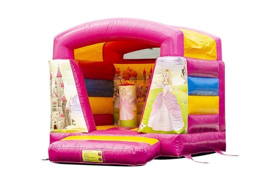 Petit château gonflable avec toit rose sur le thème des princesses à acheter pour les enfants. Disponible chez JB Gonflables France en ligne