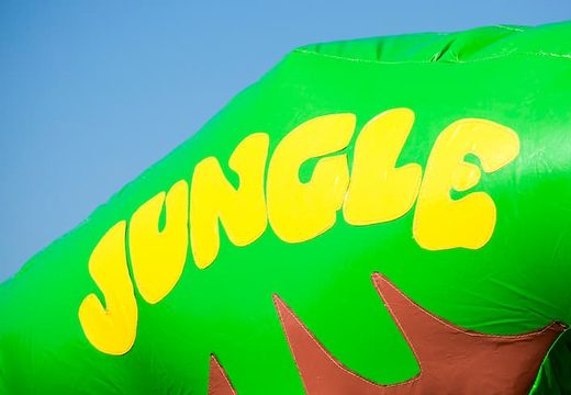 Playzone gonflable de balles dans la jungle avec un objet 3D sur le toit et des images amusantes sur les murs. Commandez des playzone gonflables en ligne chez JB Gonflables France