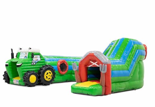 Achetez un grand playzone gonflable de jeu d'intérieur pour sur le thème du tracteur pour les enfants. Commandez des playzone gonflables en ligne chez JB Gonflables France