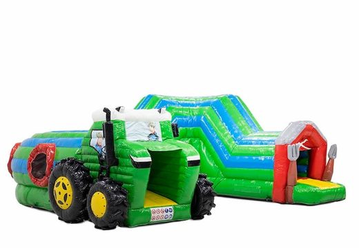 Playzone gonflable de tracteur à tunnel à chenilles avec des obstacles, une pente d'escalade et une pente de glissade pour les enfants. Achetez des playzone gonflables en ligne chez JB Gonflables France