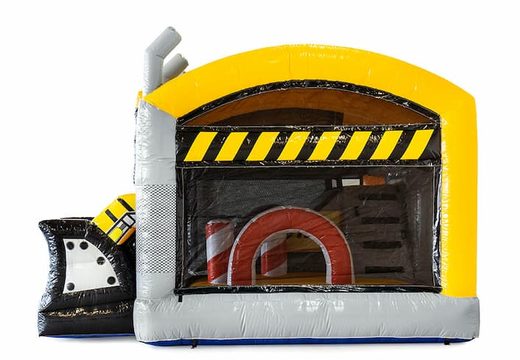 Château gonflable à thème chantier avec un toboggan et des objets 3D pour les enfants. Commandez des châteaux gonflables en ligne chez JB Gonflables France