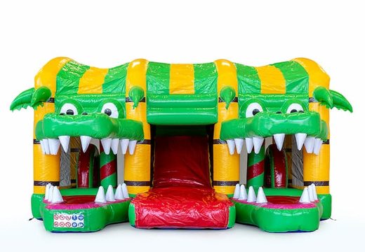 Château gonflable XXL multiplay Crocodile XXL au design unique avec deux entrées, un toboggan au milieu et des objets 3D pour les enfants. Achetez des super châteaux gonflables en ligne chez JB Gonflables France