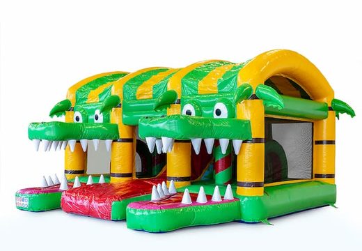 Château gonflable géant multijoueur d'intérieur en crocodile au design unique, avec un toboggan et des objets 3D pour les enfants. Commandez des super châteaux gonflables en ligne chez JB Gonflables France