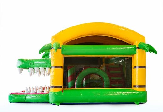 Château gonflable géant sur le thème des crocodiles avec toboggan et achat d'objets 3D pour les enfants. Commandez des super châteaux gonflables en ligne chez JB Gonflables France