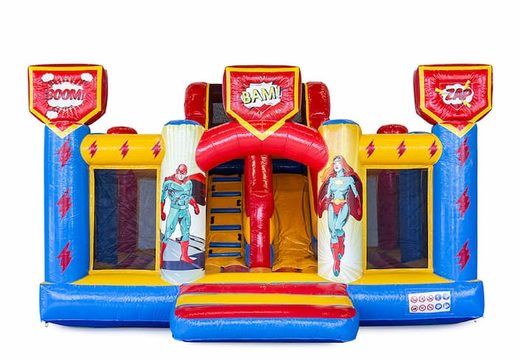 Commandez le super châteaux gonflables de super-héros Slidebox avec toboggan pour les enfants. Achetez des château gonflable XXL en ligne chez JB Gonflables France