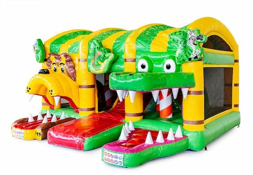 Achetez un château gonflable XXL d'intérieur avec toboggan sur le thème du monde de la jungle pour les enfants. Commandez des super châteaux gonflables en ligne chez JB Gonflables France
