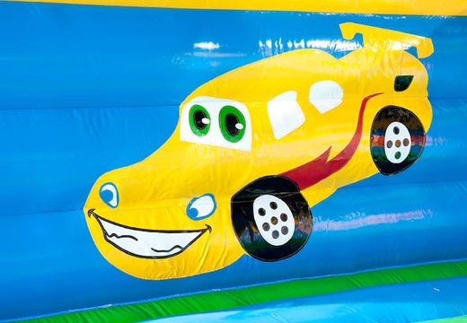 Grande château gonflable super couverte d'animations joyeuses sur le thème de la voiture pour les enfants. Commandez des châteaux gonflables en ligne chez JB Gonflables France