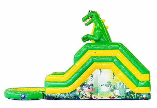 Achetez un château gonflable avec toboggan aquatique avec un objet 3D d'un grand dinosaure sur le dessus chez JB Gonflables France. Commandez des châteaux gonflables en ligne chez JB Gonflables France
