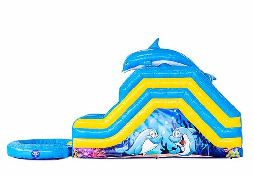 Achetez une château gonflable aquatique gonflable sur le thème des dauphins avec un objet 3D sur le dessus. Commandez des châteaux gonflables en ligne chez JB Gonflables France