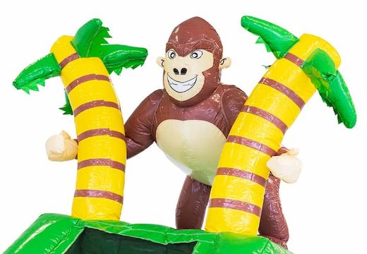 Commandez un château gonflable toboggan sur le thème de la jungle avec un objet 3D d'un gorille chez JB Gonflables France. Achetez des châteaux gonflables en ligne chez JB Gonflables France