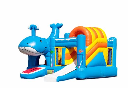 Achetez un châteaux gonflables multiplay et des obstacles sur le thème des baleines avec toboggan pour enfants. Commandez des toboggan châteaux gonflables en ligne chez JB Gonflables France