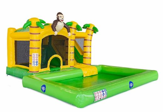 Opblaasbaar Jumpy Happy Splash luchtkussen met waterbad kopen in thema oerwoud jungle voor kinderen bij JB Inflatables