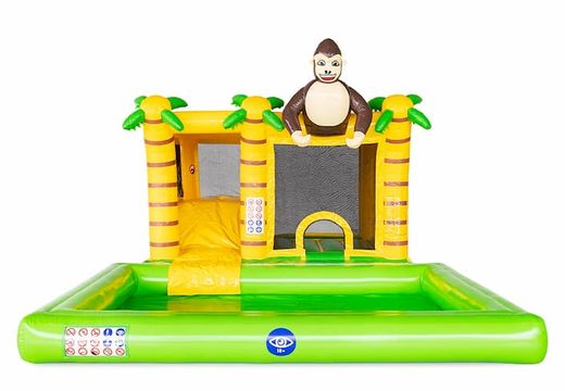 Opblaasbaar Multi Splash Bounce springkasteel met waterbadje te koop in thema jungle oerwoud voor kinderen bij JB Inflatables