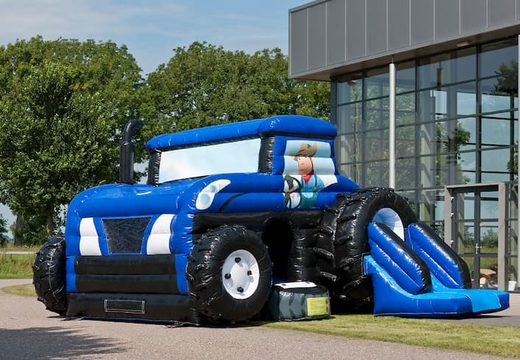 Koop opblaasbaar maxi multifun blauw luchtkussen in thema tractor voor kinderen bij JB Inflatables Nederland. Bestel luchtkussens online bij JB Inflatables Nederland