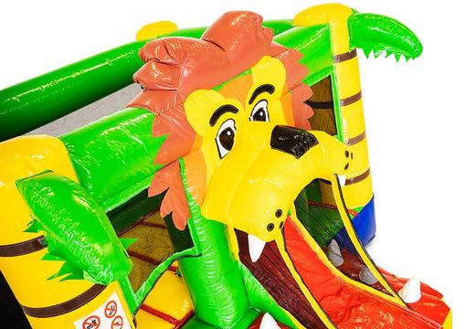 Mini château gonflable sur le thème du lion à vendre pour les enfants. Achetez des petit château gonflable avec toboggan chez JB Gonflables France