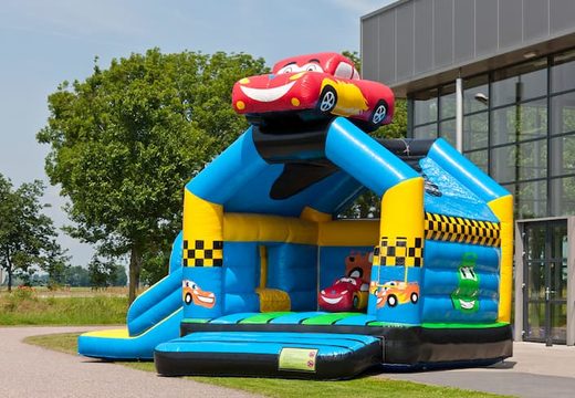Kup zabawny dmuchany zamek w motywie samochodowym z efektowną figurką 3D na dachu dla dzieci. Zamów dmuchane zamki online w JB Dmuchańce Polska