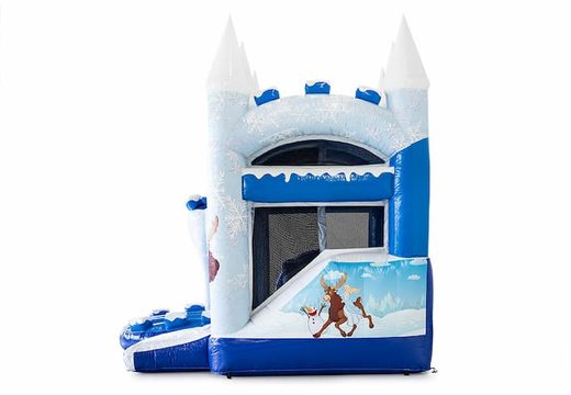 Klein overdekt opblaasbaar multiplay springkussen met glijbaan bestellen in thema Frozen kasteel voor kinderen