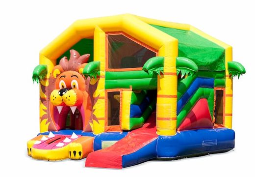 Achetez un châteaux gonflables multiplay d'intérieur avec toboggan sur le thème du lion pour les enfants. Commandez des toboggan châteaux gonflables en ligne chez JB Gonflables France