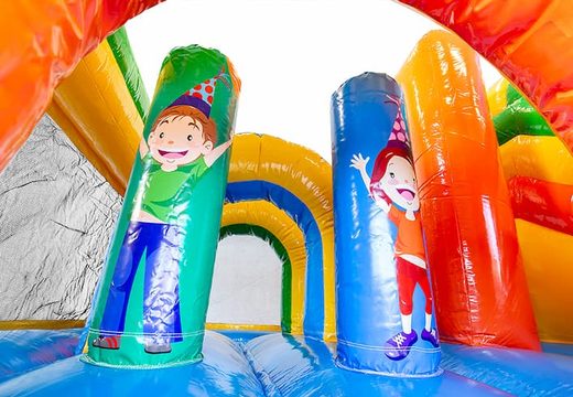 Achetez un châteaux gonflables multiplay moyen sur le thème de la fête avec toboggan pour enfants. Commandez des toboggan châteaux gonflables en ligne chez JB Gonflables France