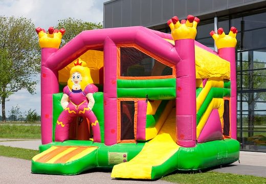 Achetez un châteaux gonflables multiplay sur le thème des princesses avec un toboggan pour les enfants. Commandez des toboggan châteaux gonflables en ligne chez JB Gonflables France