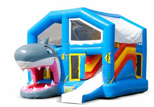 Achetez un châteaux gonflables multiplay d'intérieur avec toboggan sur le thème des requins pour les enfants. Commandez des toboggan châteaux gonflables en ligne chez JB Gonflables France