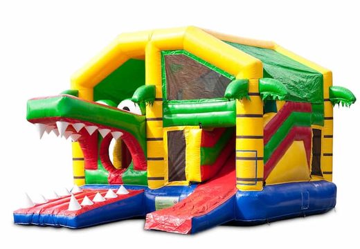 Achetez un châteaux gonflables multiplay d'intérieur avec toboggan sur le thème du crocodile pour les enfants. Commandez des toboggan châteaux gonflables en ligne chez JB Gonflables France