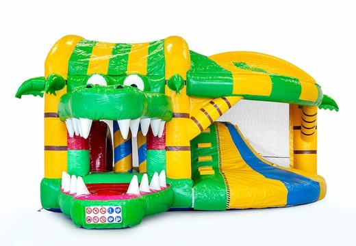 Achetez un châteaux gonflables multiplay en crocodile de taille moyenne avec toboggan pour les enfants. Commandez des toboggan châteaux gonflables en ligne chez JB Gonflables France