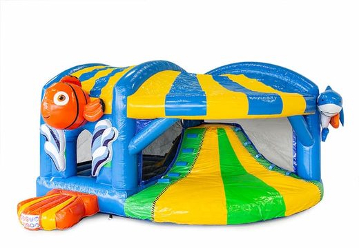 Achetez un châteaux gonflables multiplay XL avec toboggan sur le thème de la mer du monde marin pour les enfants. Commandez des toboggan châteaux gonflables en ligne chez JB Gonflables France