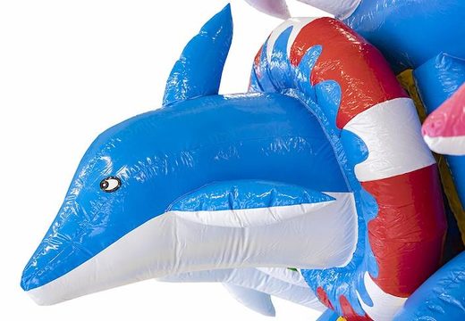 Commandez un château gonflable gonflable sur le thème des dauphins en bleu pour les enfants