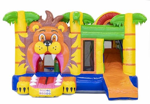Château gonflable multijoueur sur le thème du lion avec toboggan et obstacles à vendre pour les enfants