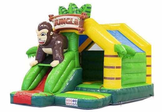 Slide combo videur gonflable avec toboggan sur le thème de la jungle avec gorille dessus commander