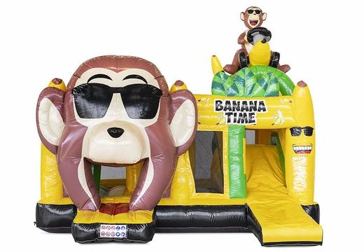 Jeu gonflable sur le thème du singe banane avec obstacles et toboggan à vendre